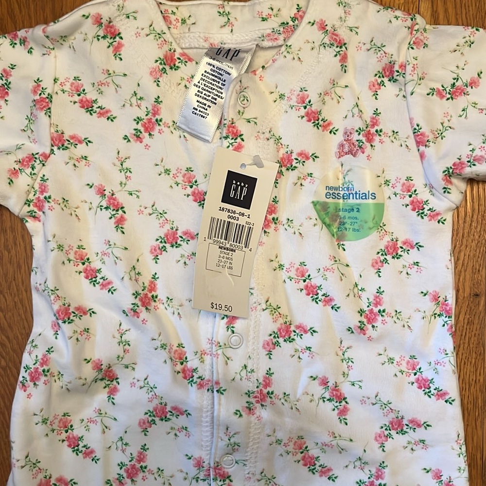 GAP White Cotton Onesie with Pink Flowers - Picture 2 of 6